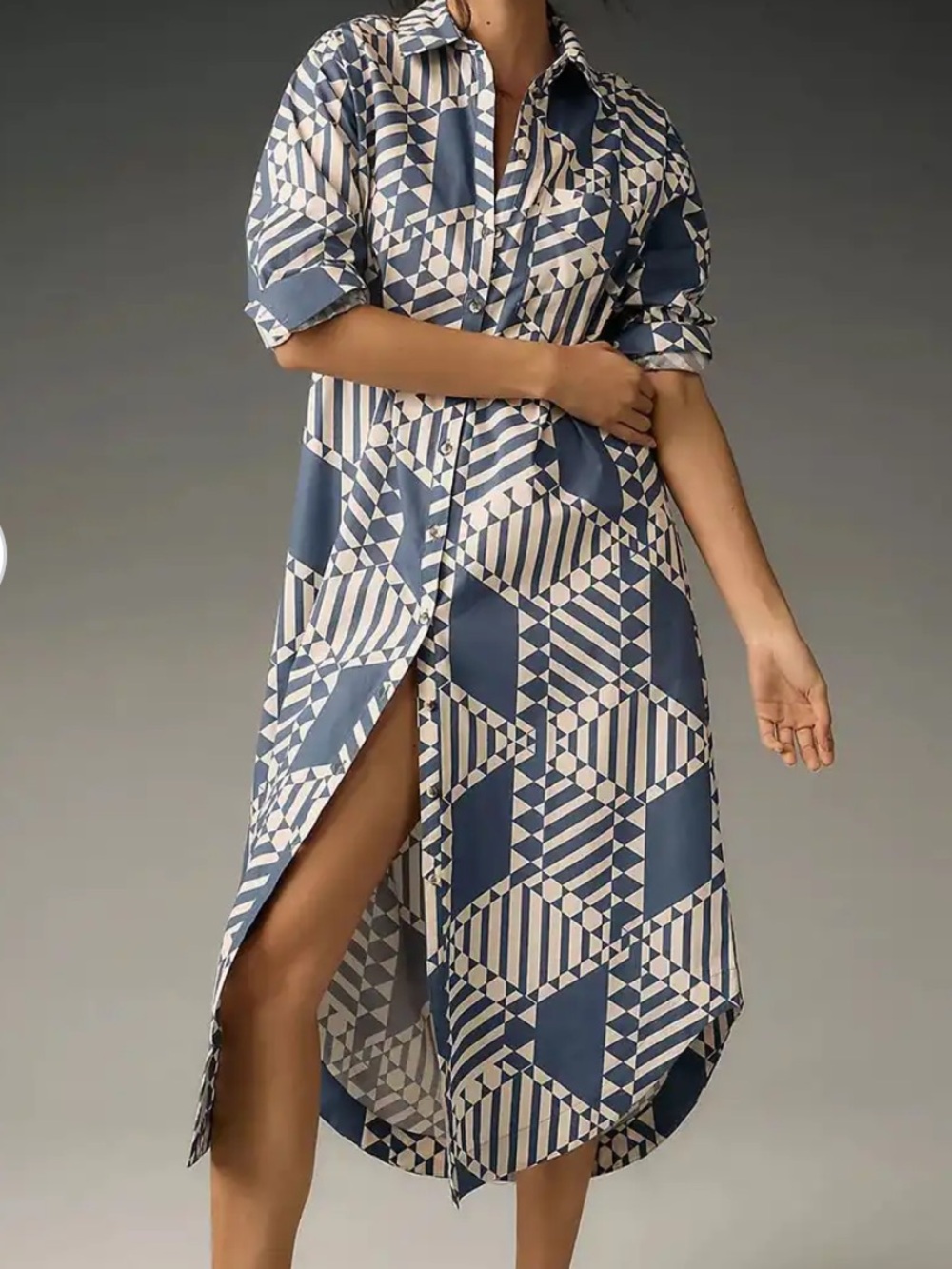 Anthropologie Maeve Geometric Print Button-Down Midi Dress